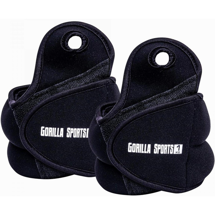 Манжети для обважнення GORILLA SPORTS - пара, обважнювачі 2x0.5кг / 2x1кг / 2x1.5кг / 2x2кг, з петлями для великого пальця і Velcro, регульовані - обважнювачі для зап'ястя, обважнювачі для щиколоток, бігові ваги 2 кг (2x1 кг)