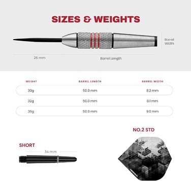 Набір дротиків Designa V2 Метеори, 30-48 г, вольфрамові, рифлені