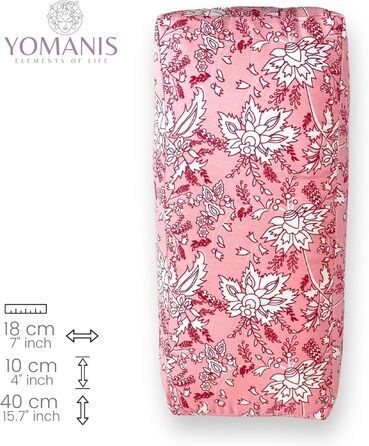 Подушка YOMANIS Balisa Travel Bolster Cushion 40x18x10см для йоги та медитації, наповнена бавовною, тверда та стабільна, сертифікована Social&Fair Natural & Organic Cotton Oeko-Tex. Ідеально підходить для йоги в дорозі Blossom Pink