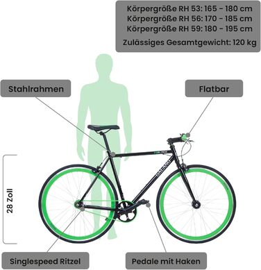 Велосипед Galano Blade Fixie 28 Ретро Міський чорний/зелений 53 см