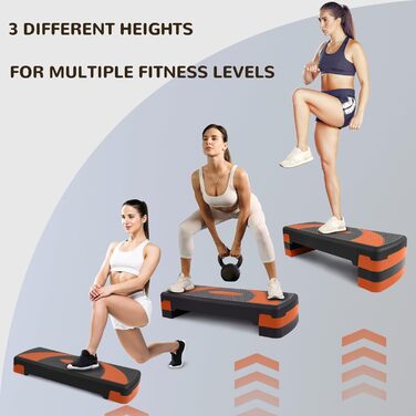 Аеробна платформа Fitvids 78,7 см, 3-рівнева, для фітнесу та кардіо, степпер для дому, чорна з помаранчевим