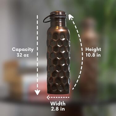 Мідна пляшка для води Craft Trade 1000 мл з кришкою і чохлом, антик чорна, герметична, для офісу та йоги, аюрведична, натуральна