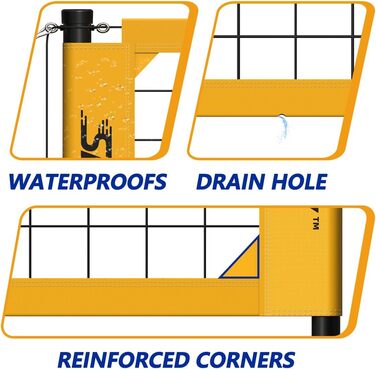 Міцний набір волейбольних сіток SKEERY, конструкція проти запотівання, регульовані алюмінієві планки, портативна волейбольна сітка для заднього двору, трави та пляжу (жовта)