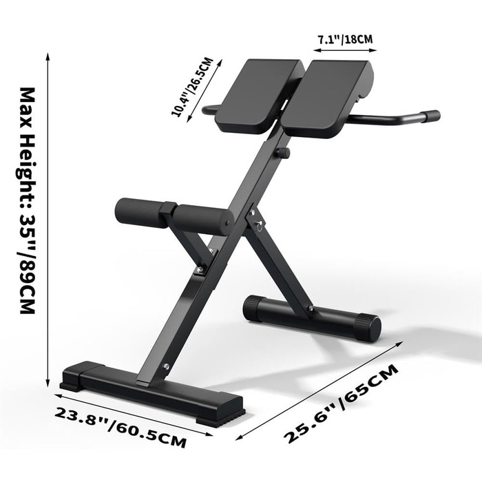 Римський стілець з гіперекстензією - регульований, стабільний і зручний - Вправи для сідниць, стегон і преса - Складна лава для дому (чорна)