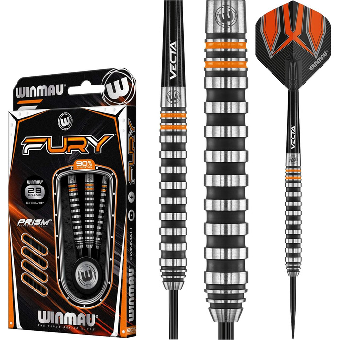 Вольфрамові дротики WINMAU Fury 22-28 г з призмовими польотами та валами