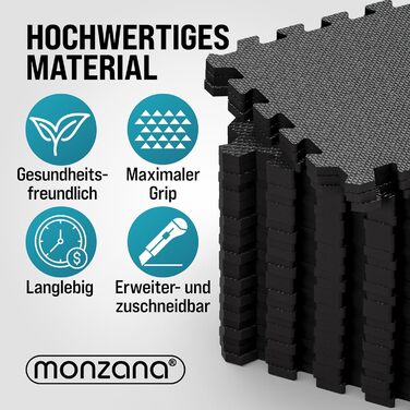 Підлогові захисні килимки MONZANA 18 шт. EVA 30x30 см, протиковзкі пазли для фітнесу, тренувань, спортзалу, з бортиками, 1,5 м²