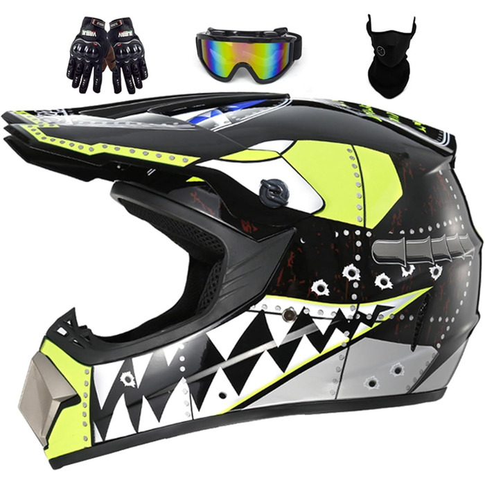 Дитячий мотокросовий шолом Fullface MTB з ABS, універсальний мотоциклетний шолом для чоловіків і жінок, для даунхілу, ATV, у комплекті з окулярами і рукавичками