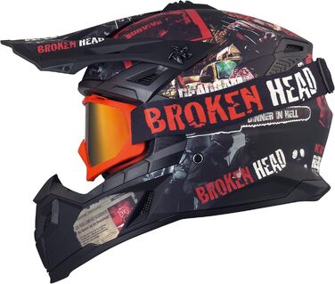 Мотокросовий шолом Broken Head Resolution Rot з окулярами MX-2, матовий чорний-червоний, розмір M (57-58 см)