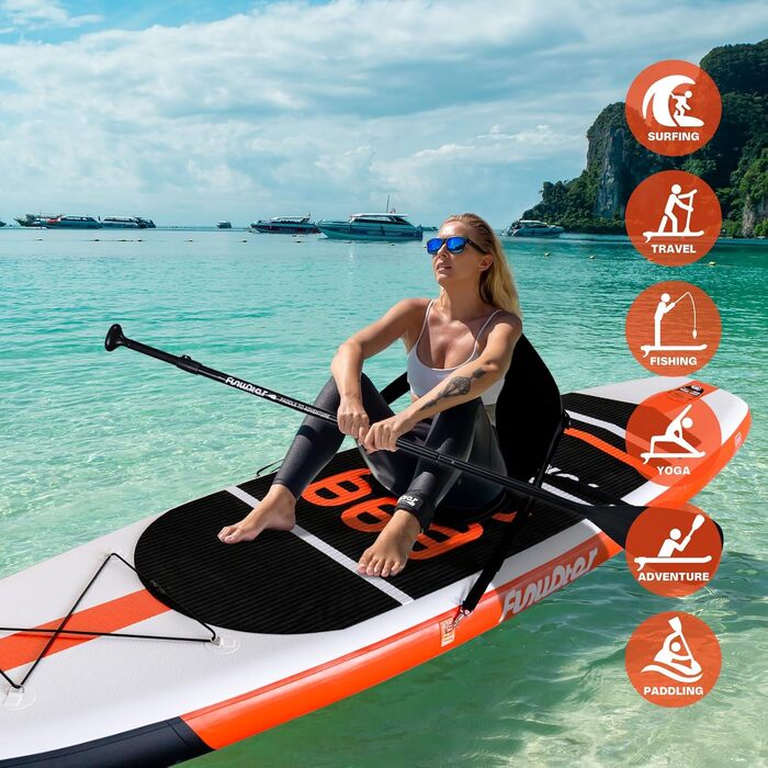 Надувна SUP-дошка FunWater з регульованим веслом, насосом, антиковзким EVA-покриттям і страховочним шнуром для дорослих