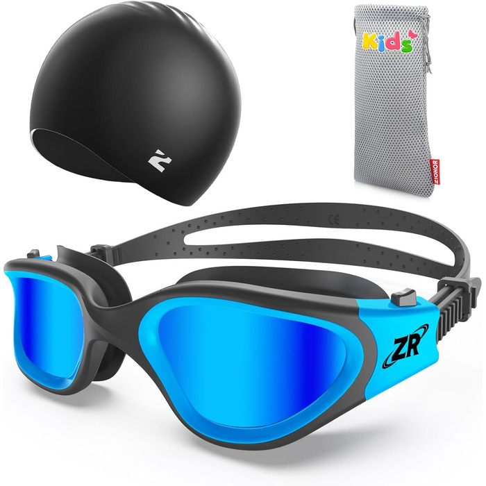 Дитячі поляризовані окуляри для плавання ZIONOR G1MINI з антизапотіванням та UV-захистом + шапочка, для дівчаток і хлопчиків 8-14 років