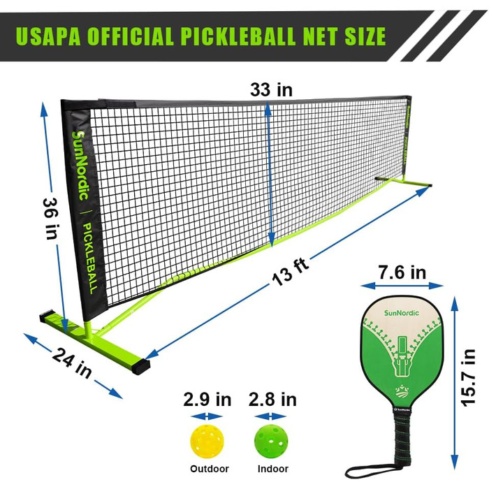 Портативний набір сіток для піклболу SunNordic, сімейні вправи, поліефірна сітка Pickleball із стійким до атмосферних впливів металевим каркасом і сумкою для перенесення, система сіток Pickleball для будь-яких погодних умов, на відкритому повітрі та в при