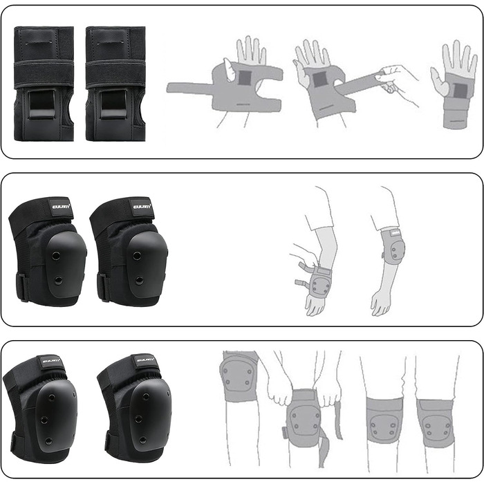 Набір наколінників ONTYZZ Налокітники Щитки на зап'ястя 6 в 1 Комплект протекторів Захисне спорядження Дорослі підлітки Протектор Набір для скейтбордингу Самокат Катання на роликових ковзанах (M Teen (вага 36-58 кг), чорні)