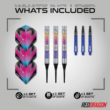 Дартси Red Dragon Peter Wright Snakebite Rainbow Mamba 18 г, 90% вольфрам, софт-тіп, з насадками Snakebite та карткою Checkout