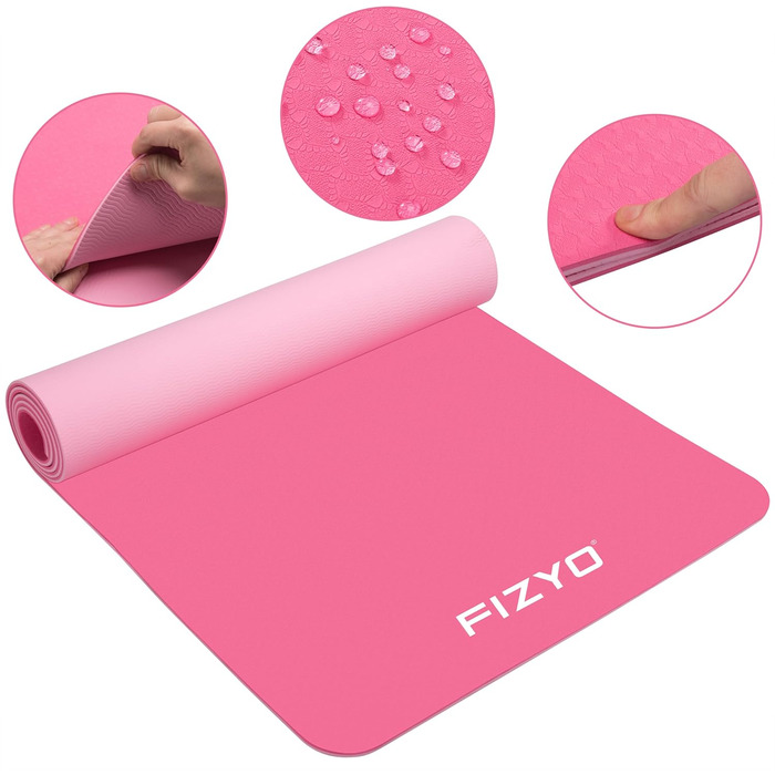 Йога-мат Fizyo 183x61 см, рожевий, TPE, нековзкий, з сумкою та ременем, для пілатесу, фітнесу, товщина 0,6 см