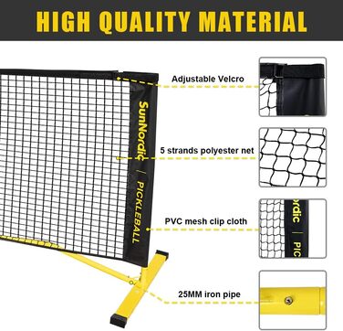Портативний набір сіток для піклболу SunNordic, сімейні вправи, поліефірна сітка Pickleball з атмосферостійким металевим каркасом і сумкою для перенесення, погодна сітчаста система Pickleball, зовнішня та внутрішня сітка для піклболу 4 м жовтийчорний (оди