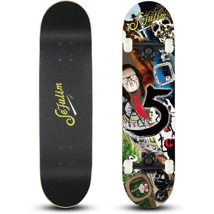 Доросла повна дошка Sefulim Skateboard 31 x 8 дюймів з підшипниками ABEC-7 7 шаровий клен для початківців, дітей та дорослих.. П'ять років