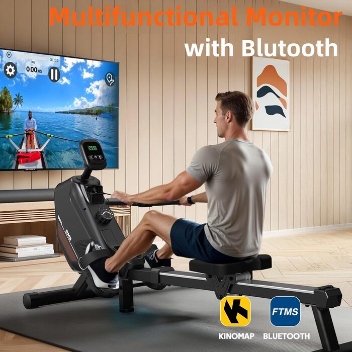 Гребний тренажер MettleMatic 300 Н, 16 кроків, Bluetooth, 150 кг, 2 роки