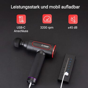 Масажний пістолет Fitleap Pro, 6 головок, 3200 об/хв, USB-C, для шиї та спини