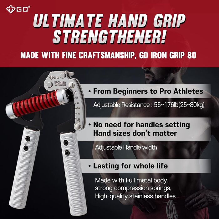 GD GRIP Iron 8 еспандер для рук, регульований, 25-80 кг, тренажер для хвату та передпліччя