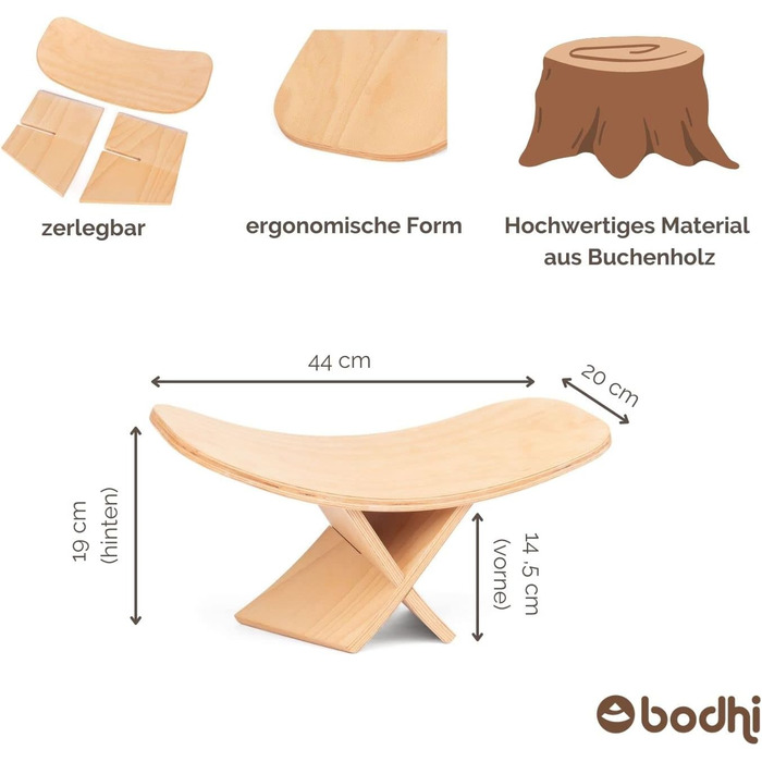 Дерев'яна лавка для медитації Bodhi (бук) Дерев'яний табурет для йоги Сидіння на колінах Medibank для глибокої медитації Варіація Кіото Бук олійний (спеціальна форма)