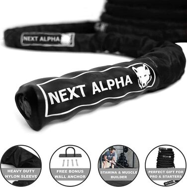 Battle Rope Next Alpha 38/50 мм, 9/12/15 м з чохлом, анкером і постером для тренувань