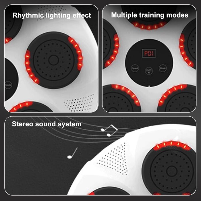 Музичний боксерський автомат LANPEW Настінна боксерська мішень Світлодіодна музична боксерська машина підтримує 9 режимів швидкості Bluetooth і режим підрахунку в приміщенні Дорослі та діти Вправи Бокс Білий Ротонді