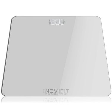 Цифрова вага INEVIFIT, високоточна, для кількох користувачів, срібляста, велика платформа 28х28 см