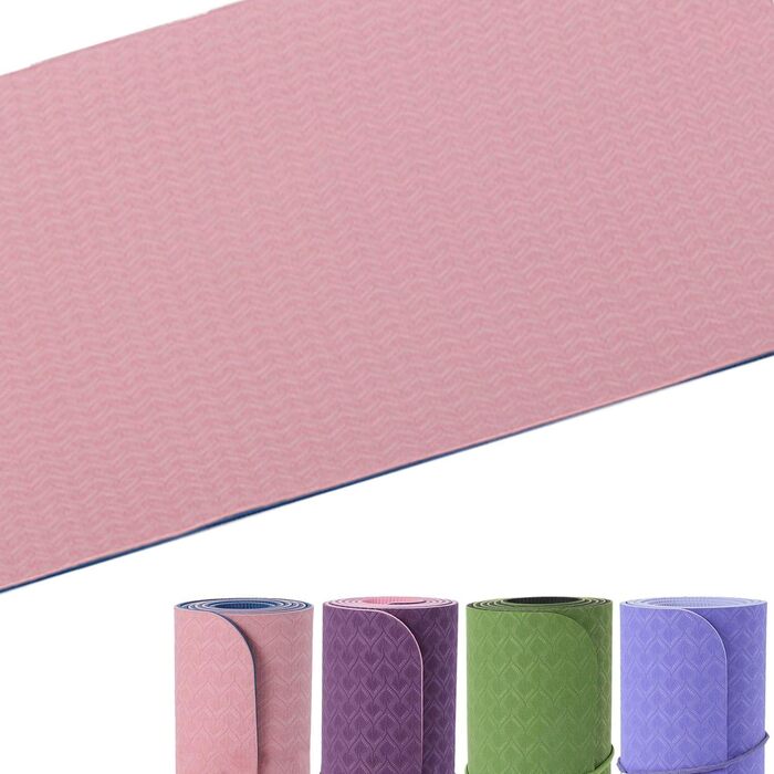 SHOP LC Йога-мат нековзкий для фітнесу, пілатесу та подорожей, рожевий TPE, з ременями для перенесення, для дому і вулиці