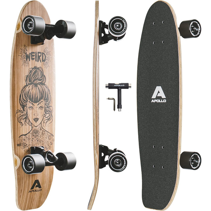 Лонгборд Apollo Mini Midi Cruiser як повна дошка, 70см (30x8) Міні-лонгборд Agile Kick Tail з дерева в вінтажному стилі скейтборду Лонгборд для дорослих з високошвидкісними кульковими підшипниками ABEC 9 Weird midi