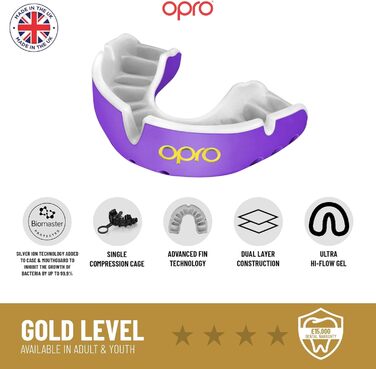 Капа OPRO Gold Level, спортивна капа для дорослих і дітей, з підвищеним комфортом для боксу, лакросу, ММА, бойових мистецтв, хокею та всіх контактних видів спорту (Англія Rfu, дорослі (10))