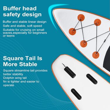 Надувна дошка для веслування SUDOO 10 футів, преміум дошка SUP, з веслом, ластом, повідцем, насосом, рюкзаком для початківців з усіма можливостями для дорослих (300 x 76 x 15 см) (помаранчевий)