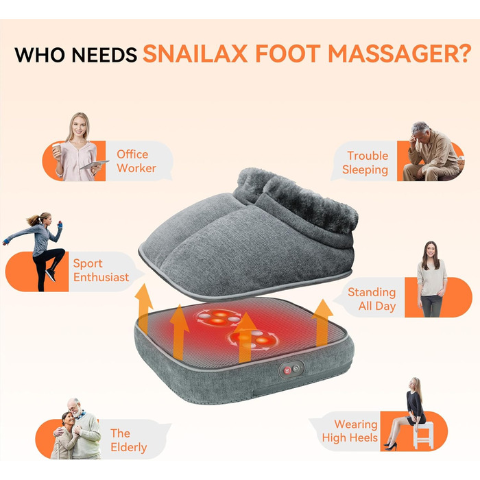 Масажер для ніг Snailax Shiatsu 2-в-1 з теплом, дистанційне керування