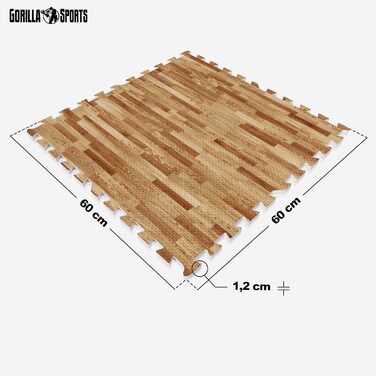 Набір захисних килимків GORILLA SPORTS - 8 або 16 килимків, 60x60x1,2 см, нековзкі, піна EVA, 2,88 або 5,76 м - килимки Fitness, килимок для підлоги, килимки-головоломки, килимки для підлоги, килимки для вправ (Wood Look (16 матів))