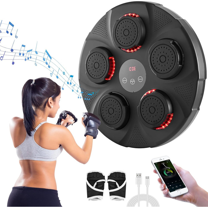 Інтелектуальна музична боксерська стінка nmoiww з Bluetooth, електронна боксерська машина для дітей та дорослих, 2 пари рукавичок, для дому