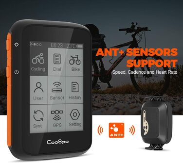 Циклокомп'ютер COOSPO GPS Bluetooth 5.0 ANT, РК-дисплей 2,4 IP67