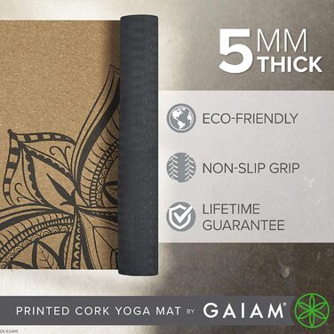Килимок для йоги Gaiam з натурального корку, стійкий до поту і запахів, не ковзає, екологічний, для хот-йоги, пілатесу, фітнесу