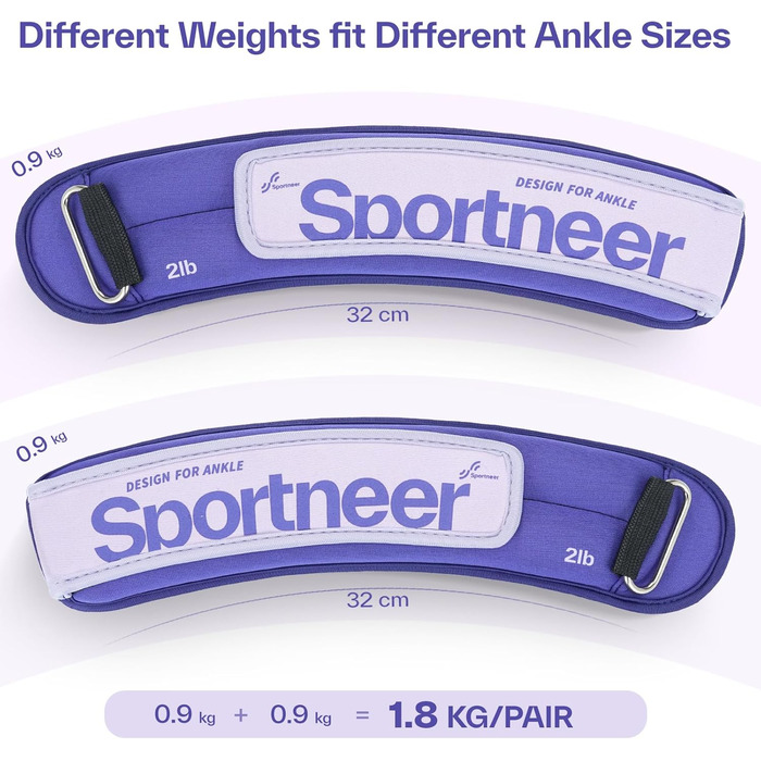 Комплект манжет Sportneer, 2x0,9 кг, фіолетовий, для зап'ясть і щиколоток