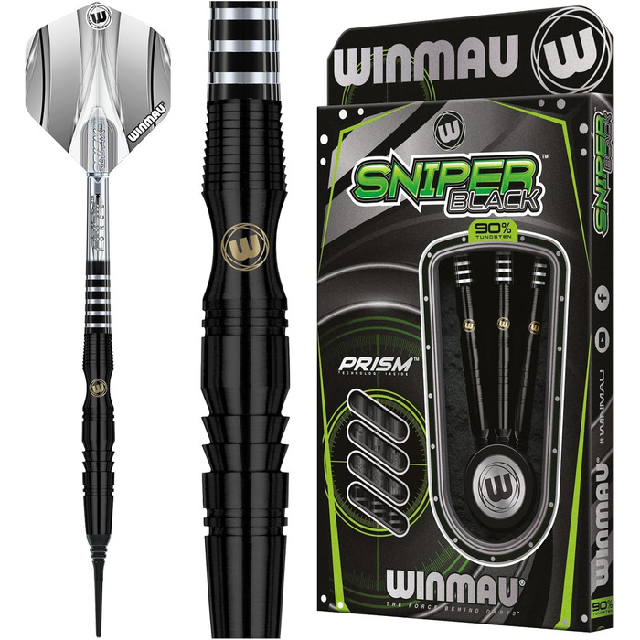 Професійний набір дротиків WINMAU Sniper Black з вольфраму з оперенням і стрижнями
