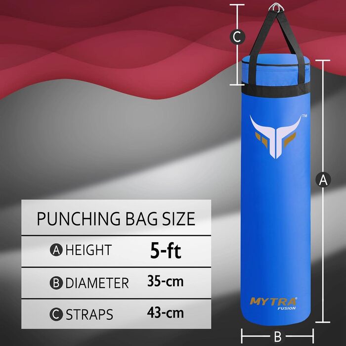 Боксерська груша Mytra Fusion Підвісна боксерська груша без наповнення для ММА, Муай Тай, Бокс, Карате Тренувальна боксерська груша для дорослих Доступна в 2 розмірах і 5 футів (5 футів, синій)
