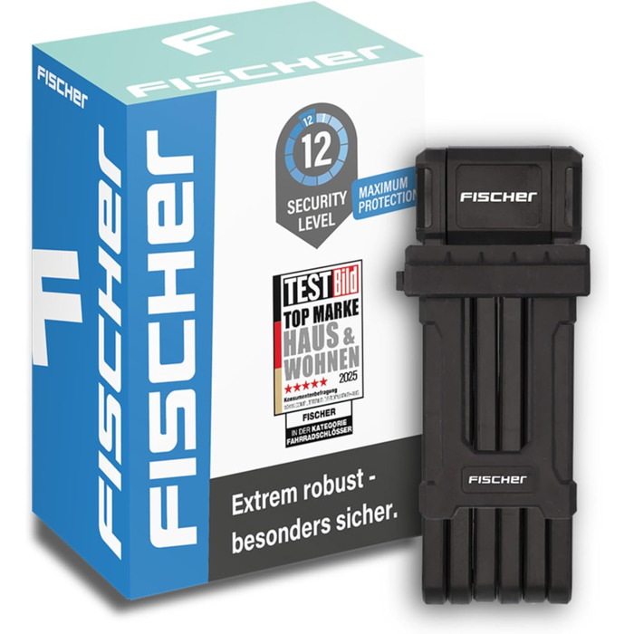 Велозамок складаний FISCHER PROTEC PLUS 85 см, 3 ключі, чорний, м'який матеріал, з пилозахистом
