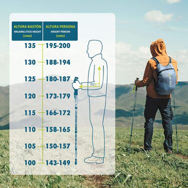 Висувні трекінгові палиці Ергономічна алюмінієва ручка 65-135 см регульована довжина Легкий і сильний Повний набір аксесуарів для бездоріжжя, зелений, L, алюміній