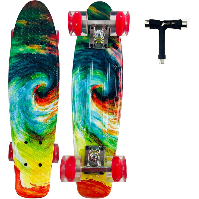 Скейтборд Sumeber Skateboard Kids Mini Cruiser Skateboard Complete 22 дюйми зі світлодіодними світловими колесами Скейтборд для дорослих Діти початківців Подарунок на день народження Color Swirl