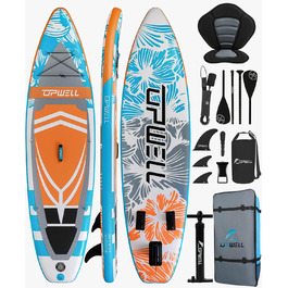 UPWELL Надувна SUP-дошка 320/335 см для дорослих і підлітків з преміум аксесуарами: рюкзак, 10 л гермомішок, 2-в-1 весло, страховочний лиш, ручний насос, плавці