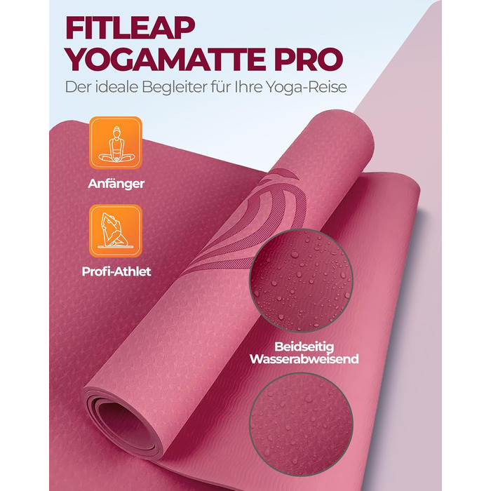 Килимок для йоги Fitleap Pro виготовлений з екологічно чистої піни TPE. Дуже нековзний, не забруднює навколишнє середовище, гіпоалергенний і приємний для шкіри гімнастичний килимок, килимок для фітнесу, гімнастичний килимок (Бордо)