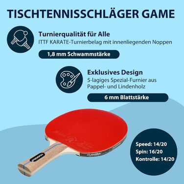Гра HUDORA Ракетка для настільного тенісу - якісне весло для пінг-понгу з турнірною гумою ITTF KARATE - лезо для настільного тенісу для початківців та професіоналів - зручна дерев'яна ракетка для настільного тенісу