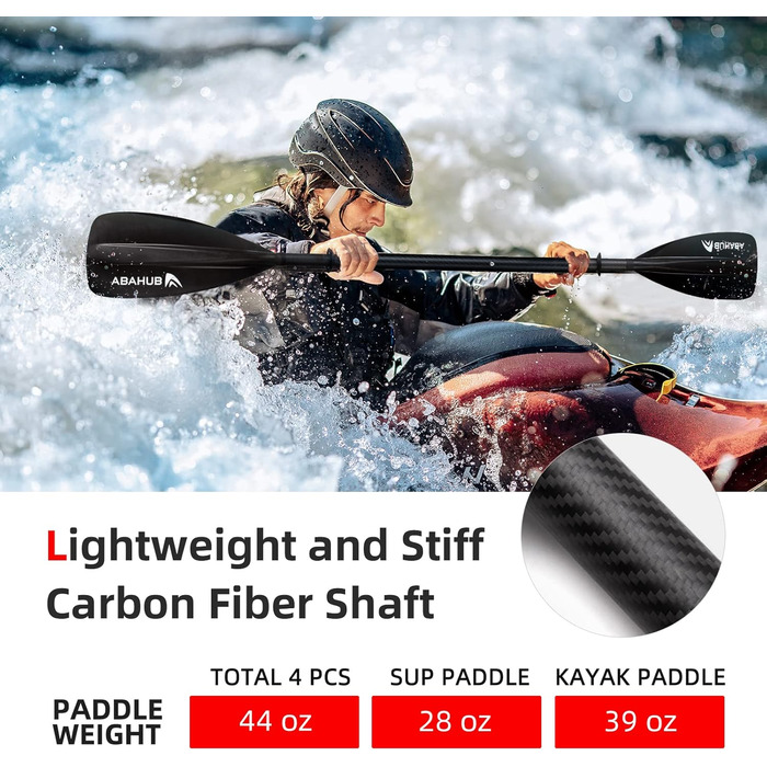 Весло Carbon SUP/Kayak, регульоване, легке, чорне-2в1