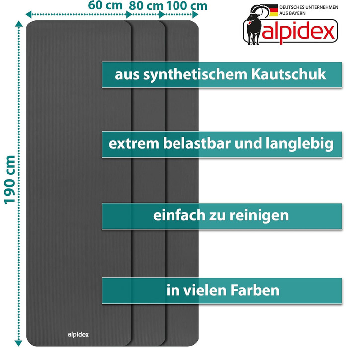 ALPIDEX Йога-мат для фітнесу, 1,5 см, антиковзний, без фталатів, для йоги, пілатесу, спорту, фізичних вправ, HIIT, ізолон, три розміри, з E-Book