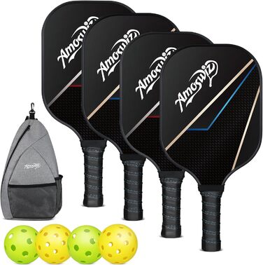 Набір для піклболу 4 ракетки, чорний, Pickleball Paddel