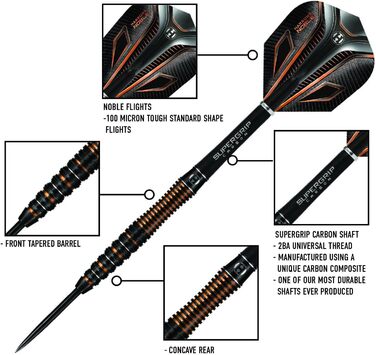 Набір Noble 90 Tungsten Black Darts, сталевий наконечник, 21-26г