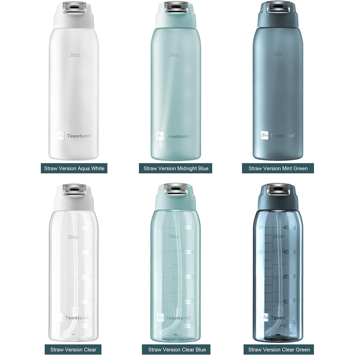 Прозора пляшка для води з трубочкою, BPA-free Tritan, 850 мл, з часовими мітками, для офісу, школи, спортзалу та тренувань